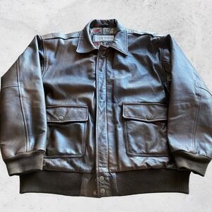Deerskin Brand Leather Jacket Mens Large Brown Bomber Flight Vintage Lined retro